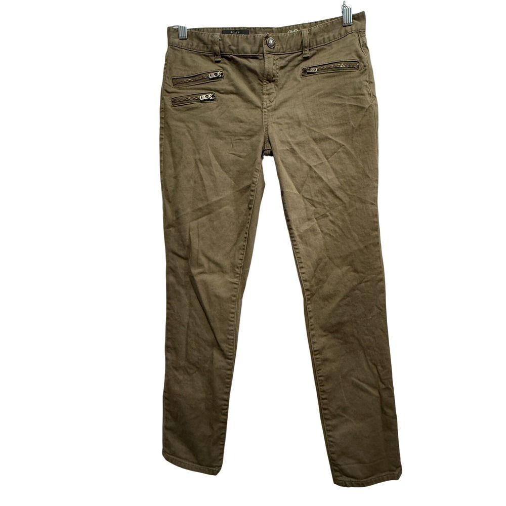 J. Crew Toothpick Ankle Pants 29 Olive Green Zipper Moto Skinny‎ 04901 Womens